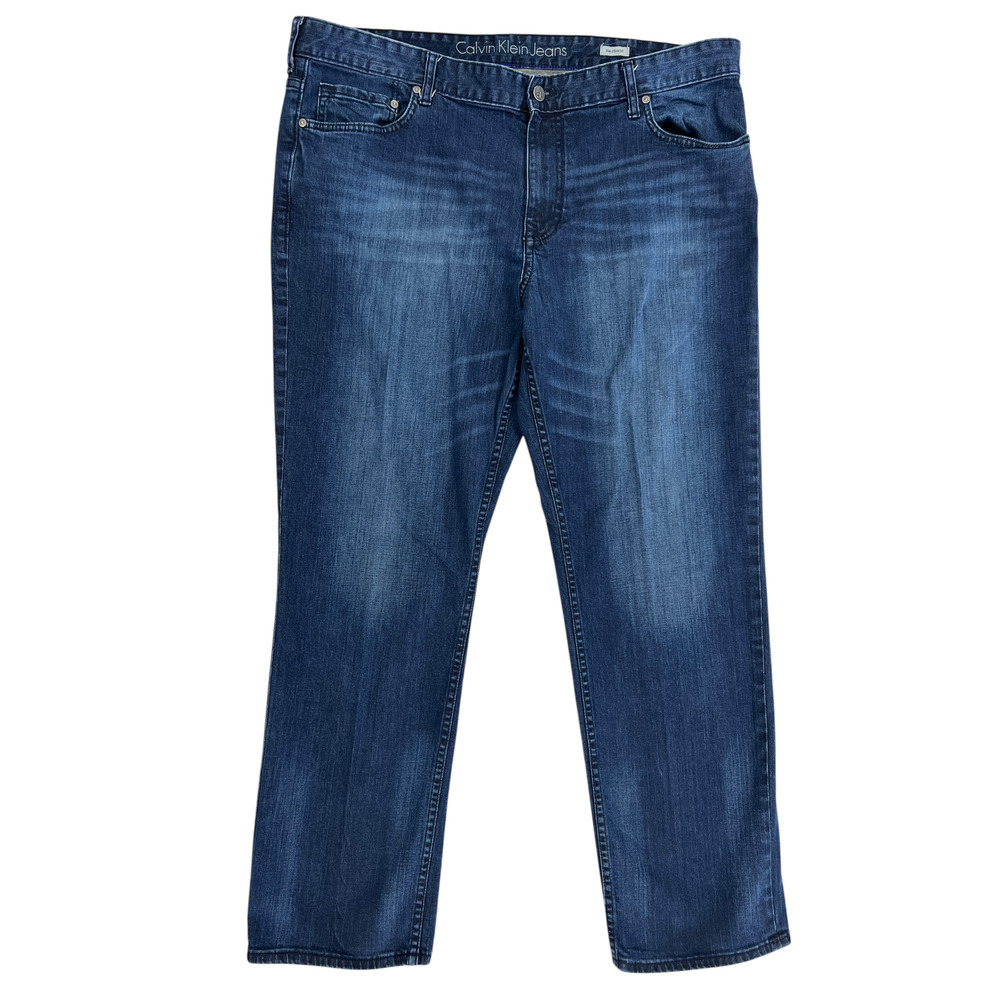 Calvin Klein Mens Slim Straight Leg Jeans 40x32 Dark Blue Denim pants blue - Picture 5 of 5